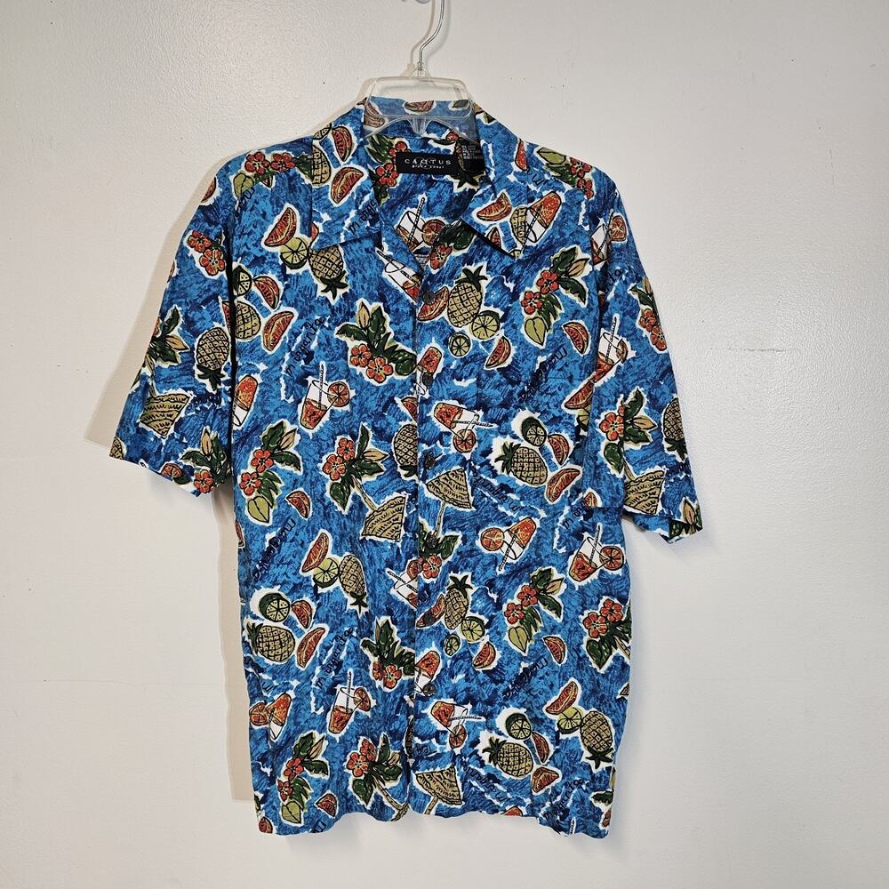 Mens Cactus Black Label Hawaiian Shirt Sz M Tropical Beach Vacation Cocktail